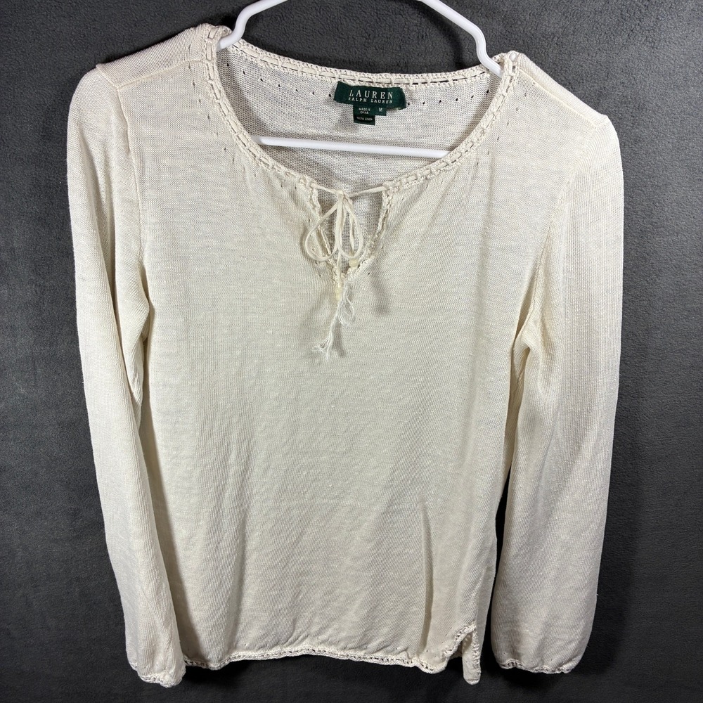ralph lauren women linen top medium coastal beachy lace vacation coquette